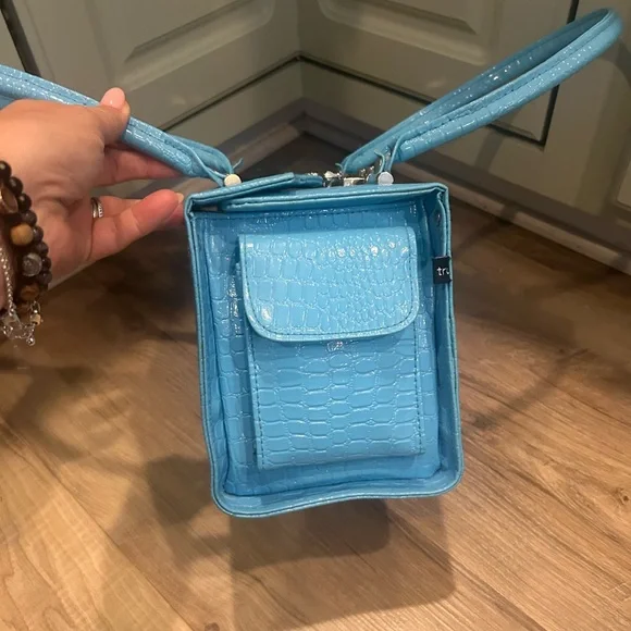 tru brand aqua blue Crocodile-Embossed style Women's box bag - Picture 6 of 14
